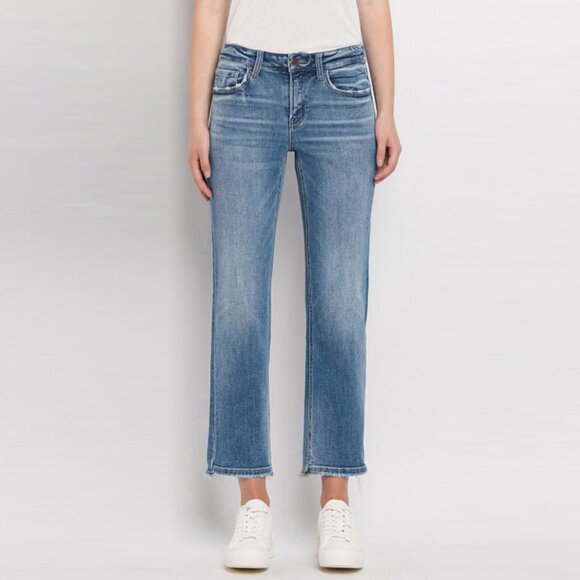 Flying Monkey Mid Rise Medium Wash Crop Straight Jeans - Picture 1 of 4